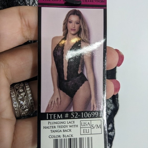 NWT OH LA LA CHERI Plunging Lace Halter Teddy with Tanga Back - Picture 1 of 9